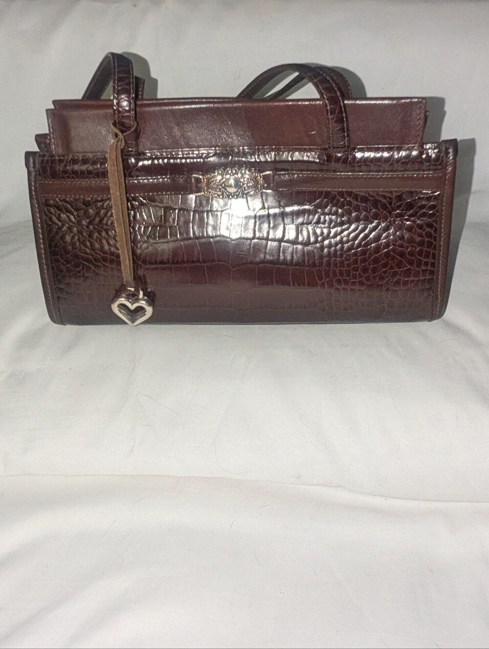 Brighton Brown Croc-Embossed Satchel with Heart Charm Y2K